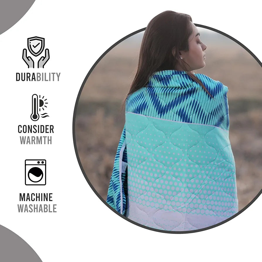 Divine Casa 120 GSM Microfiber Single Bed Comforter | Soft & Lightweight Reversible AC Blanket | All-Season 3-Layered Quilt | 230 x 140 cm, Aqua Chevron