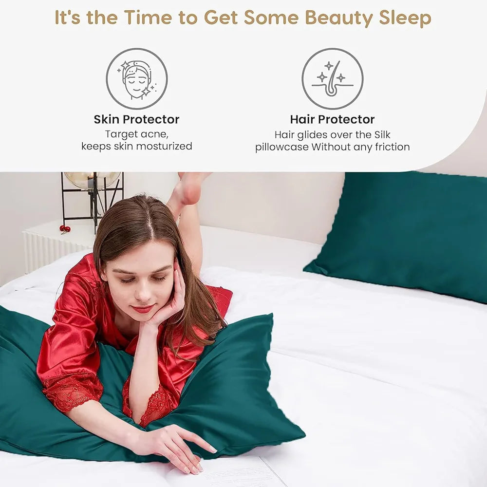 Cloth Fusion Satin Pillow Cover Set of 2 for Hair and Skin Care, Perfect Pillow case with 3 Satin Soft Scrunchies for Women 