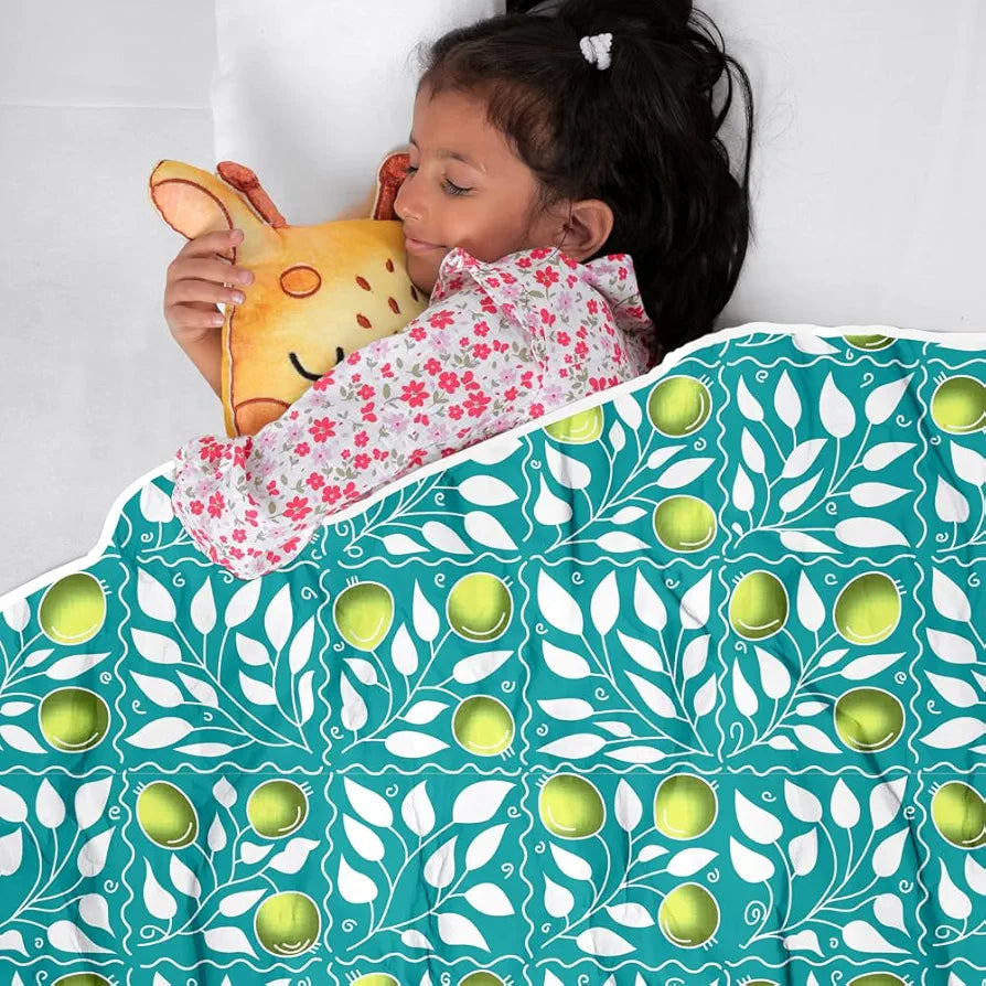 Divine Casa 100% Cotton Toddler Baby Blanket for for 0-4 Years I Skin Friendly Swaddle Dohar for Girls and Boys I 135x100 cm - Turquoise and Green
