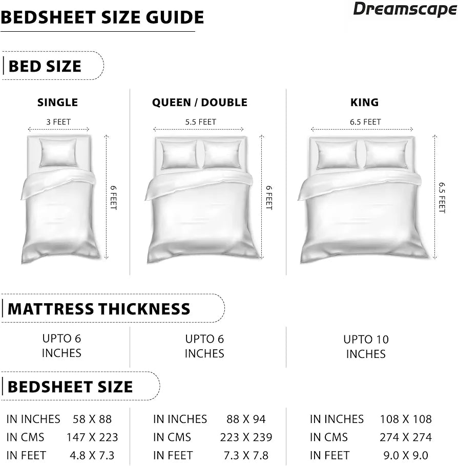Dreamscape 140 TC 100% Cotton Double Printed Bedsheet with 2 Pillow Covers - 