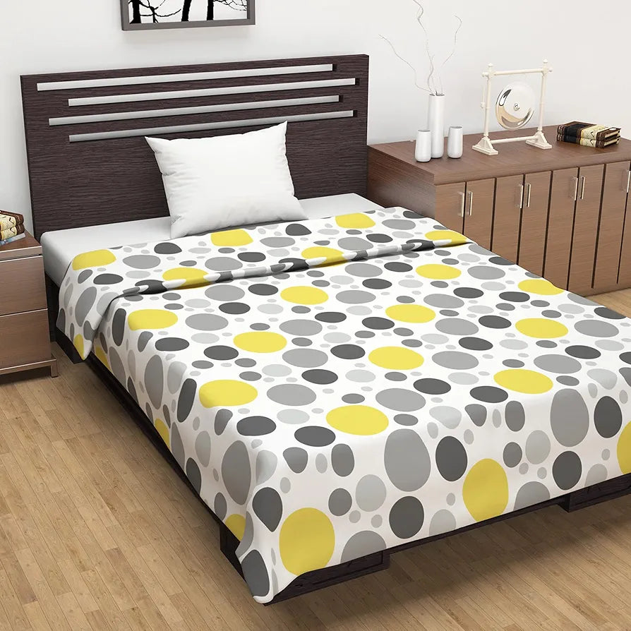 Divine Casa 100% Cotton Reversible Single Bed Dohar | Lightweight & Soft AC Blanket | Summer Quilt | 210 x 140 CM, Geometric Silver & Lemon