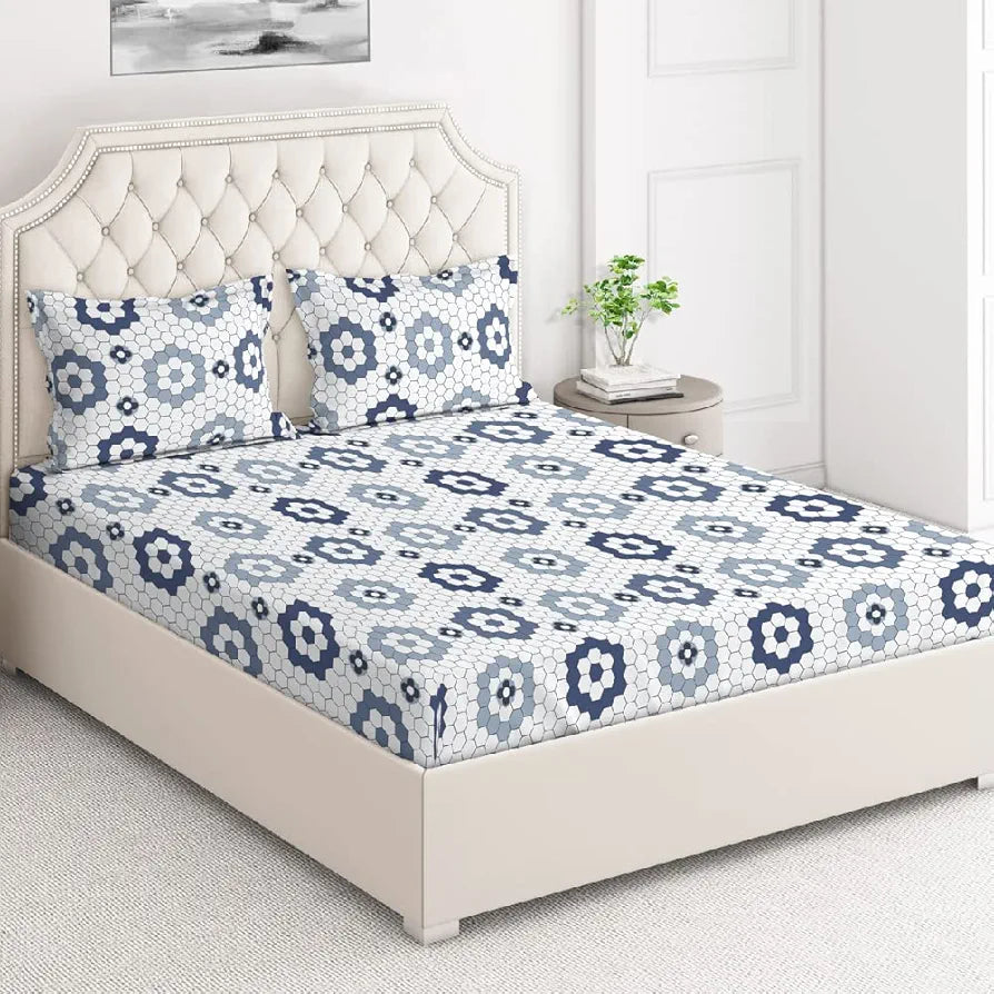 Layers Firenze 100% Cotton Bedsheet Set for All Seasons - Lightweight, Moisture Absorbent, Machine Washable & Easy to Care - Gift for Housewarming & More - 140 TC - Queen Size 