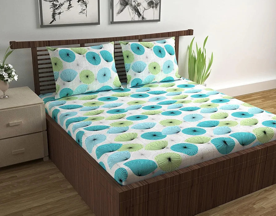 Divine Casa - 144 TC Super Soft 100% Cotton Bedsheet for Double Bed  144 Thread Count - Floral, Aqua| 222 x 254 cm