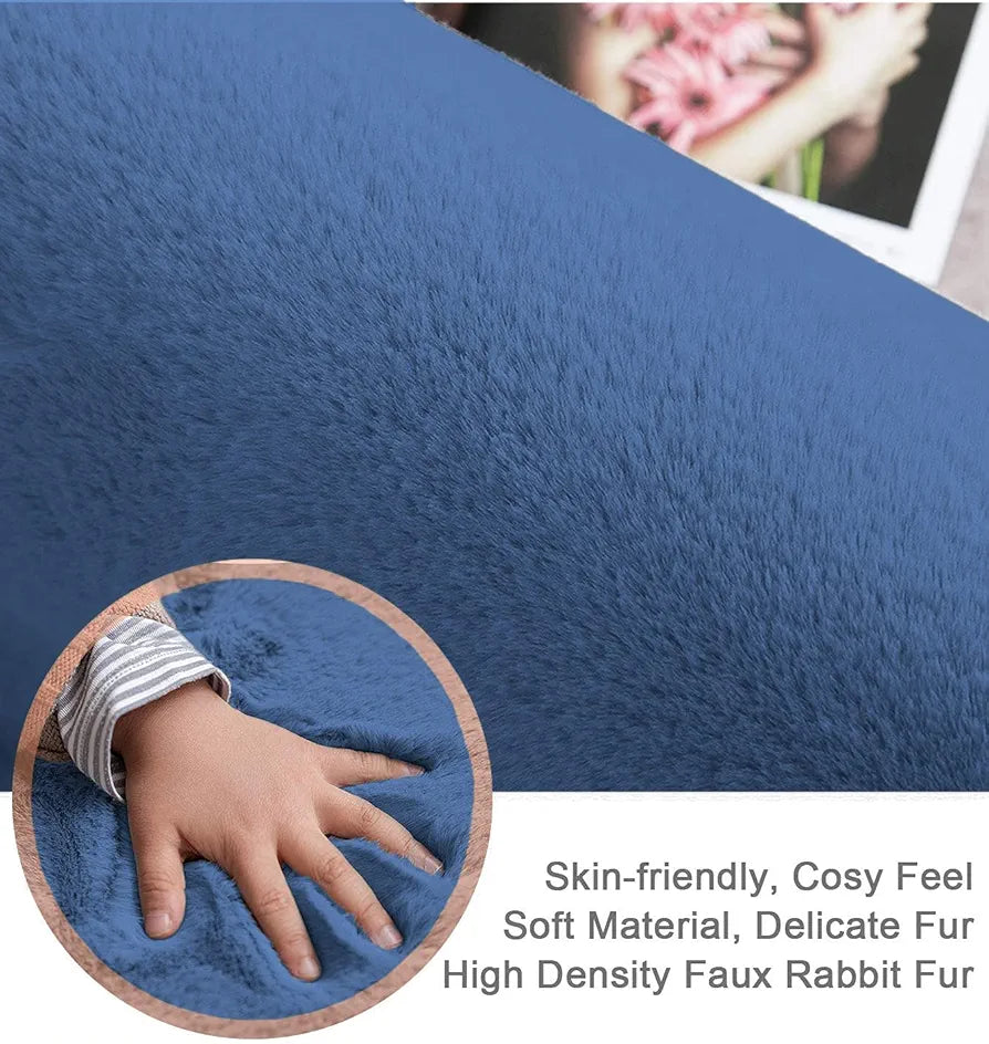LUXE HOME INTERNATIONAL Ruffle Floor Rug Rabbit Fur 1000 Gsm Living Room Foot Mats Anti Skid Water Absorbent Easy Machine Washable Rectangular Rug For Bedroom|Floor|4 X 6 Ft|Blue|Pack Of 1