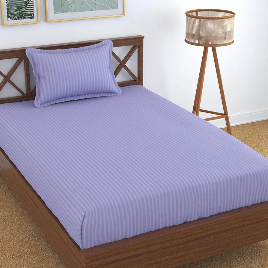 Homefab India 160 TC Stripe Glace Cotton Single BedSheet with 1 Pillow Cover - Purple