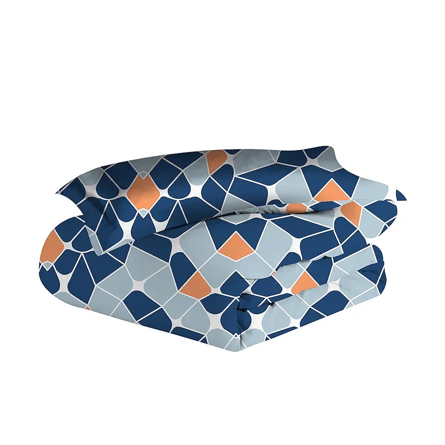 Divine Casa Microfiber Reversible Single Bed AC Duvet Cover with 1 Pillow Cover for Quilt,Comforter,Blanket - Blue & Orange