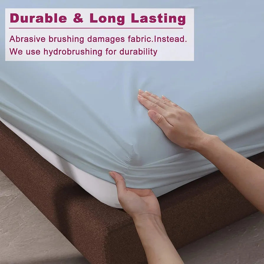 Trance Home Linen 100% Cotton 78x60 inch Queen Elastic Fitted Bedsheet | 400TC Premium Queen Double Bed Size Plain Fitted Elastic Bed Sheet with 2 Pillow Covers 