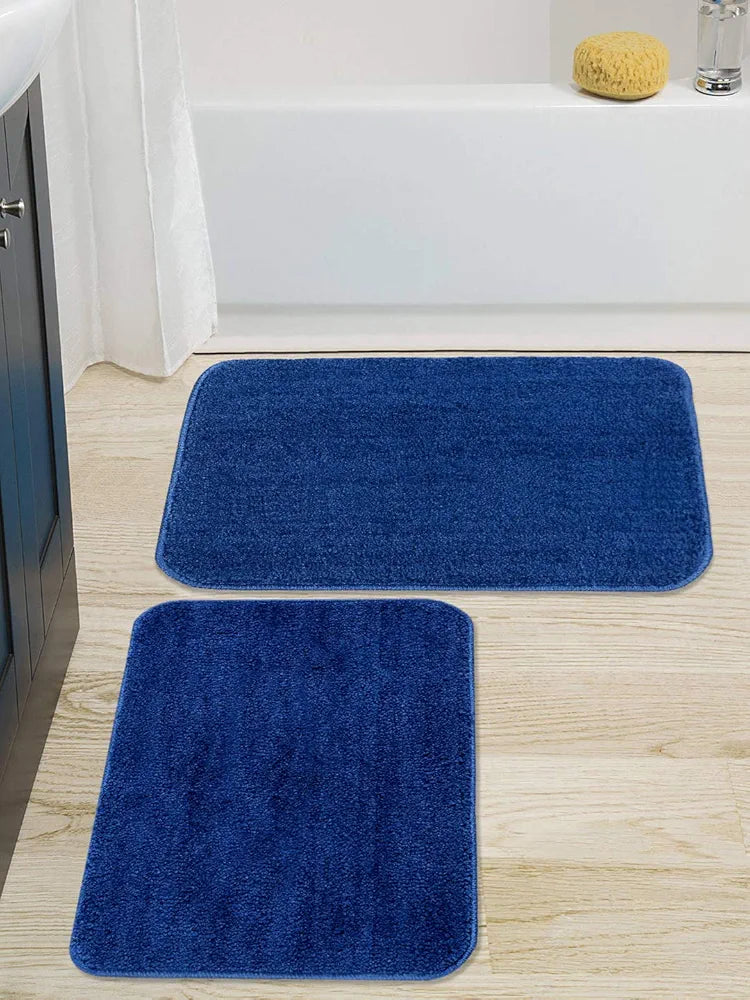 Saral Home Microfiber Solid Rectangle Anti-Skid Bath Mats | Soft & Super Absorbent Mats for Shower | Washable, Non-Slip & Quick-Drying Mats for Kitchen Bathroom | Set of 2 