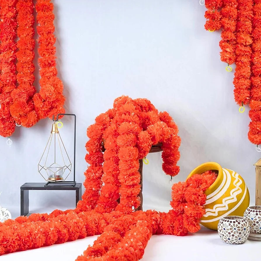 DRYPHON Artificial Marigold Garlands, Diwali & Pooja Room Decorations - Pack of 10 