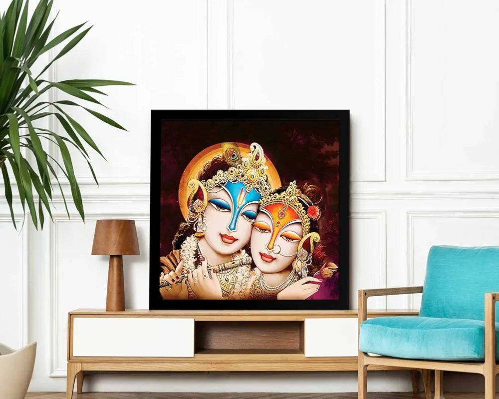 ArtX Radha Krishna Love Big Canvas Painting For Living Room With Frame, Multicolour, Square, 24.0 x 24.0 inch, 2x2 Feet, Set Of 1