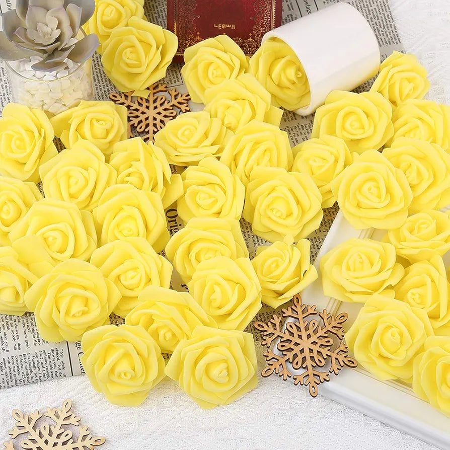IPOPU 100 Pcs Artificial Rose Flower Heads Real Looking Ivory White Foam Fake Roses for DIY Wedding Baby Shower Centerpieces Arrangements Party Tables Home Decorations 