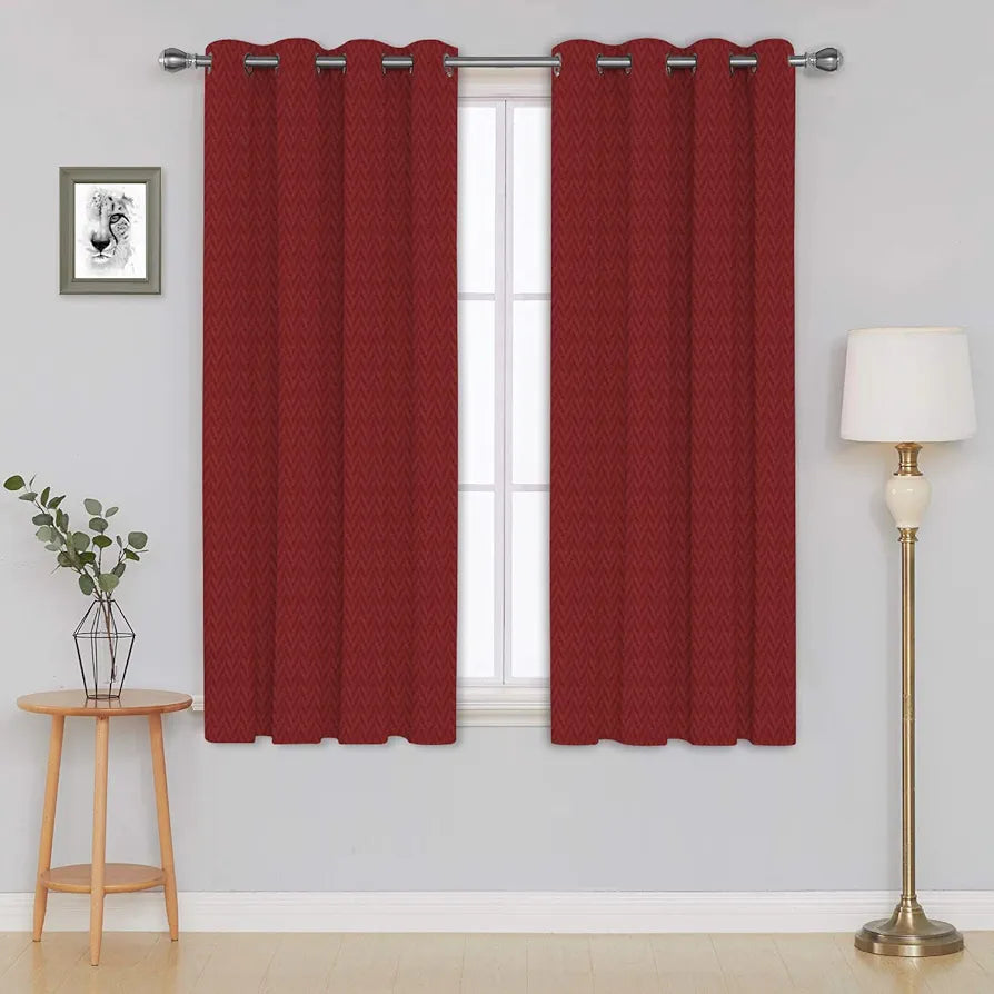 Divine Casa Polyester Window Curtains Pack of 2 | Textured Abstract Design for Stylish Decor | Size 5 Feet | Light Filtering & Durable Panels | Easy Care Fabric | Fine Red