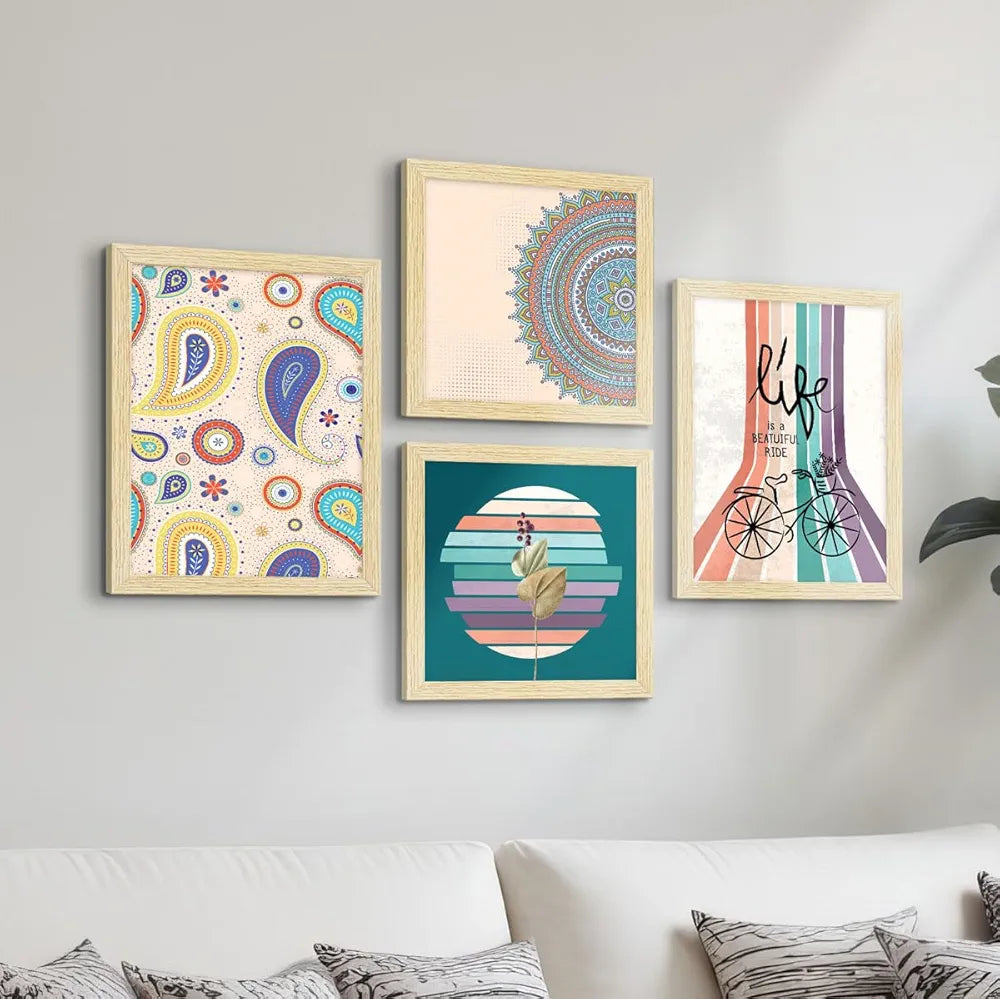 ArtX Paper Abstract Big Wall Art Frame Painting, Multicolor, Contemporary, 2 sets of 10 X 10 inches & 2 sets of 13 x 10 inches, 23 X 20 inches Combined, Set of 4