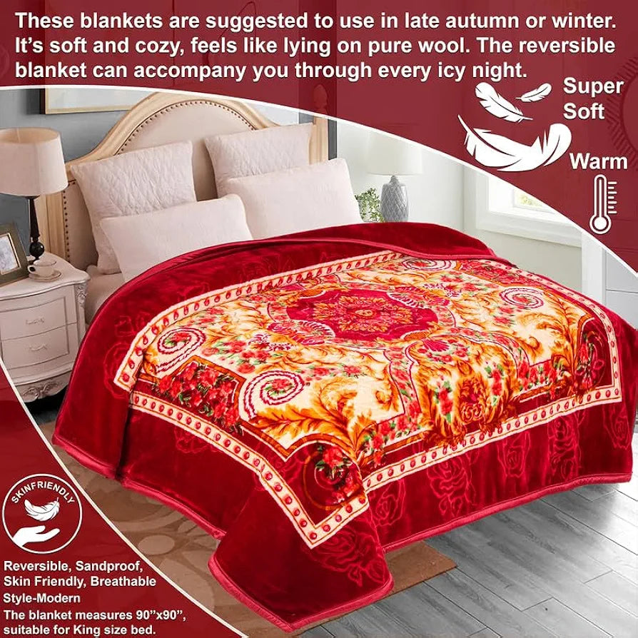 Super Soft Cloudy Printed Double Bed Blanket for Heavy Winter, Single Ply Mink Blanket King Size with 220 x 230 Cm, 2.5 Kg | TC - 400