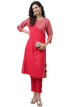 Janasya Women's Pink Crepe Foil Printed Angrakha Kurta