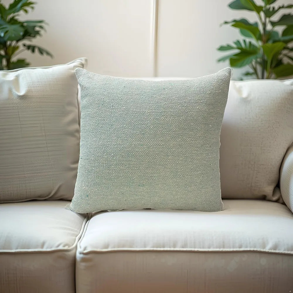 SAJAVAT HOME Cotton Cushion Cover 16X16 Inches  – Soft Decorative Cushion Cover for Sofa, Bed, or Chair –Beige & Sky Blue, Pack of 1