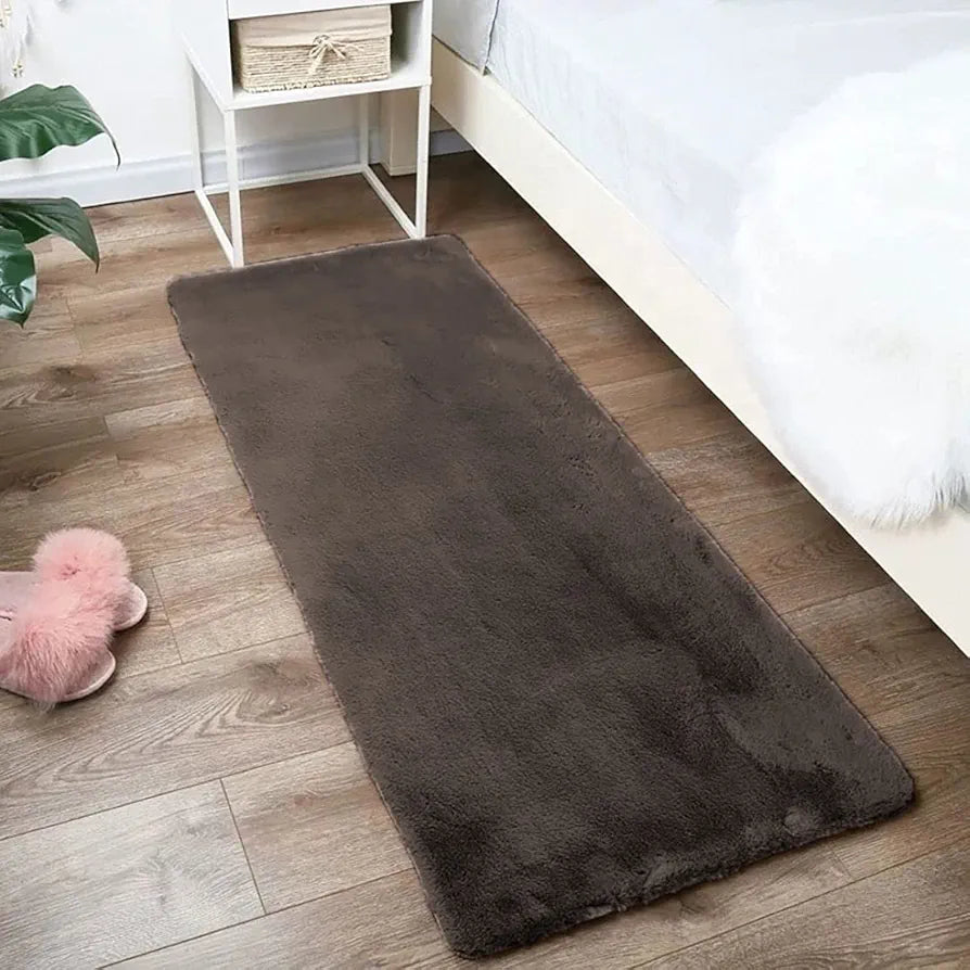 LUXE HOME INTERNATIONAL Ruffle Bath Runner Rabbit Fur 1000 GSM Bathroom Door Foot Mats Anti Skid Water Absorbent Easy Machine Washable Rug for Entrance|Kitchen Floor|2 X 5 Ft|Cocoa|Pack of 1