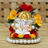 Ecraftindia Resin Lord Ganesha Idol on Decorative Rose Flower Plate | Ganesha Idol for Home Decor