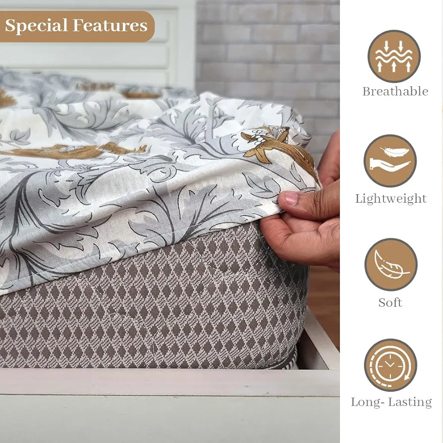 Divine Casa 144 TC Floral Print Brown Skin Friendly 100% Cotton Fitted Bedsheets King Size - 78 x 72 inches