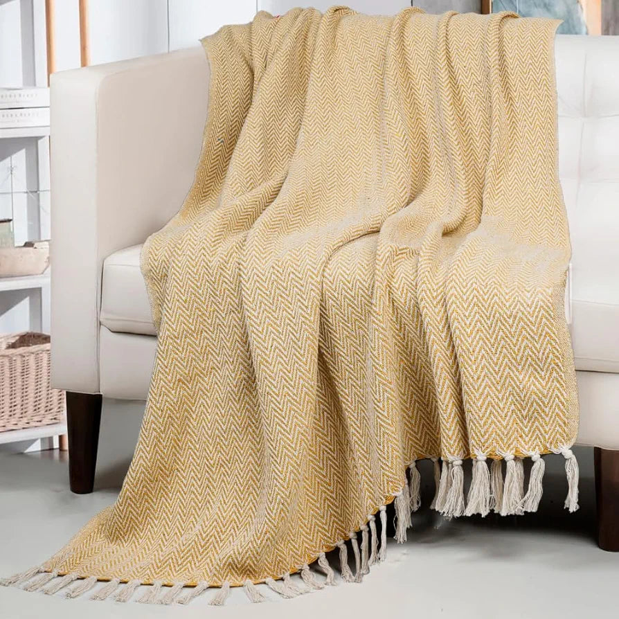 HOMADORN All Season Cotton Weaved Throw Blanket for Bed/Sofa 50x70 INCHES 