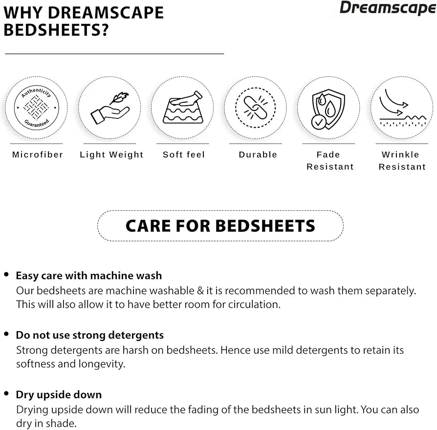 Dreamscape Microfiber Wrinkle & Fade Resistant Double Bedsheet with 2 Pillow Covers - 