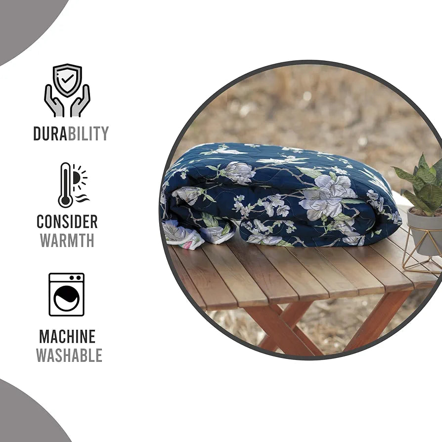 Divine Casa 120 GSM Microfiber Single Bed Comforter | Soft & Lightweight Reversible AC Blanket | All-Season 3-Layered Quilt | 230 x 140 cm, Bristol Blue