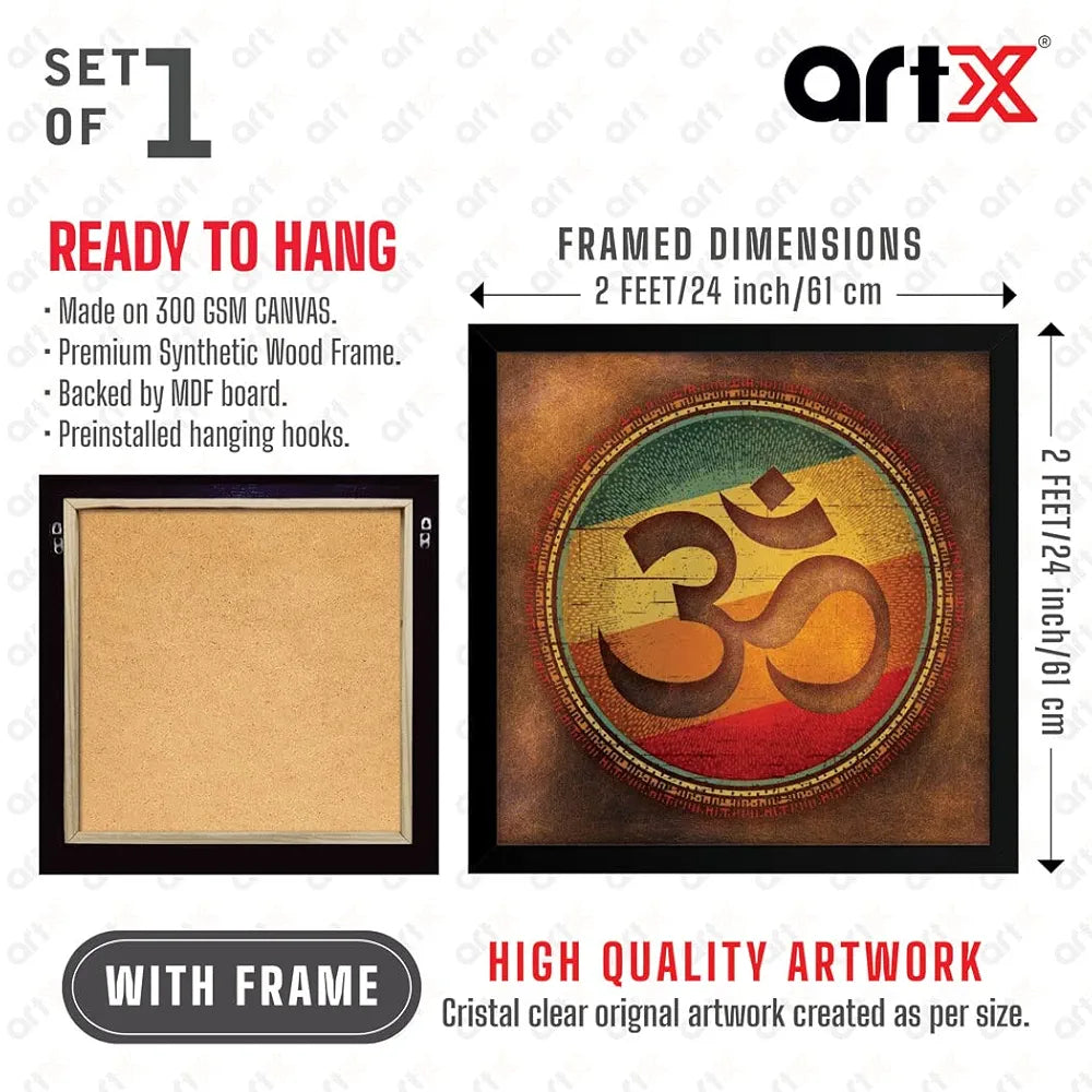ArtX Om Brown Big Canvas Painting For Living Room With Frame, Multicolour, Square, 24.0 x 24.0 inch, 2x2 Feet, Set Of 1