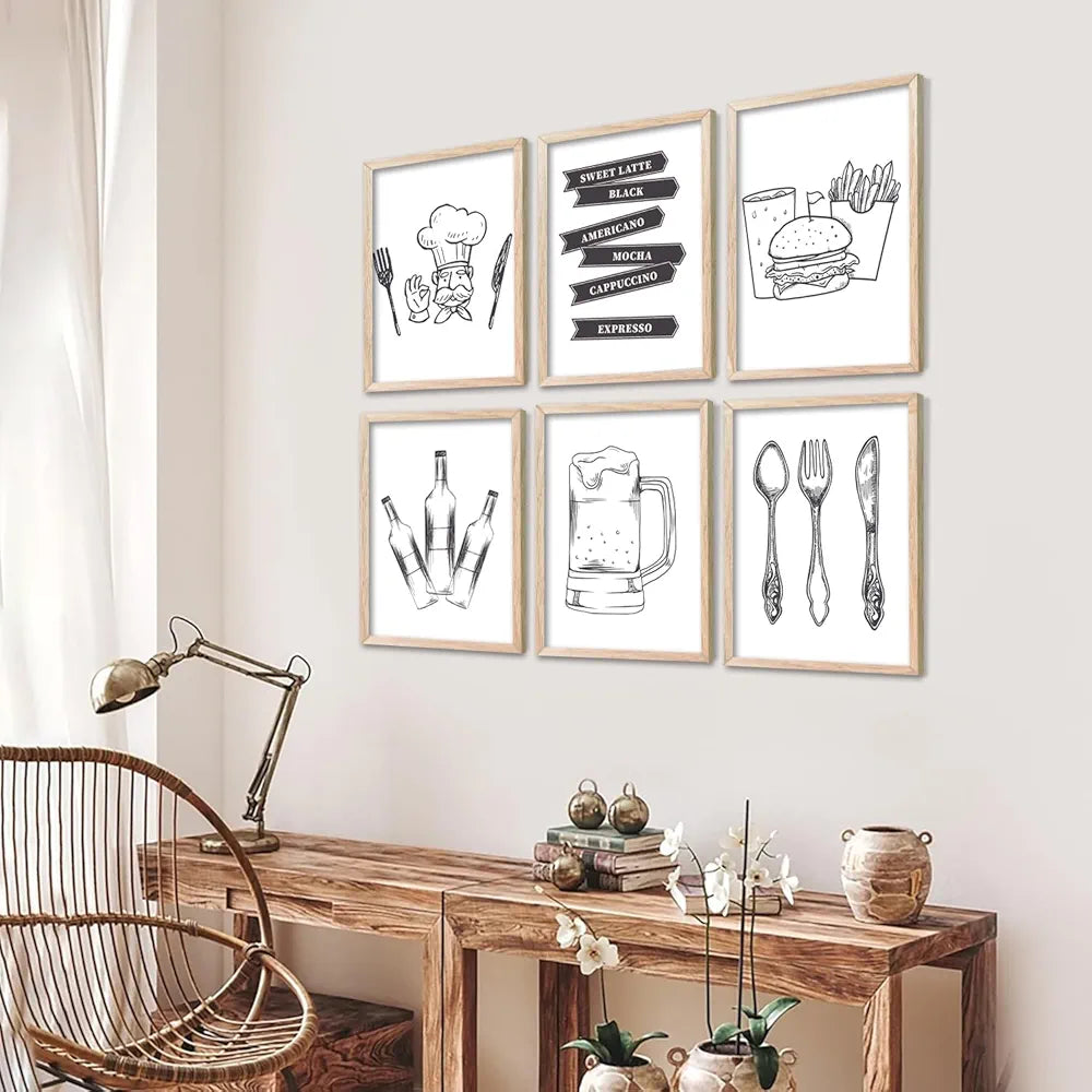 kotart Restaurant Theme Digital Painting for Kitchen Restaurant Cafe Wall Decoration - Minimal Wall Art Prints for Dinning Room Decor 
