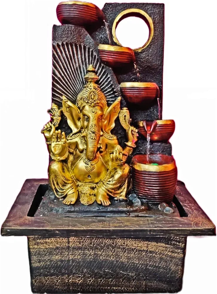 ALILA Ganesha Ganesh Ji Water Fall Fountain for Home Decor Living Room Table Top Indoor Outdoor with LED Lights Decoration Gift Gifting Items, 23 inches Height