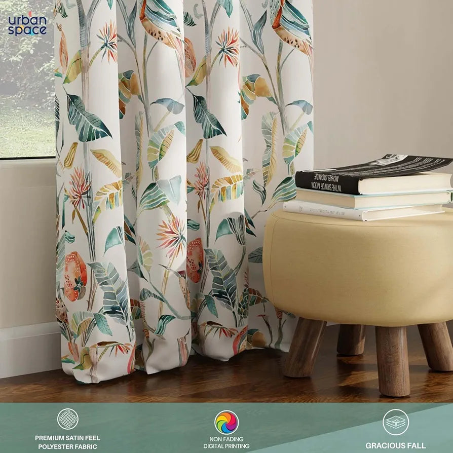 Urban Space Blackout Curtains 7 Feet Long Set of 2 for Door, Digital Printed Curtains with Eyelets, 80-85% Room Darkening Curtains for Living Room, Tieback Included 