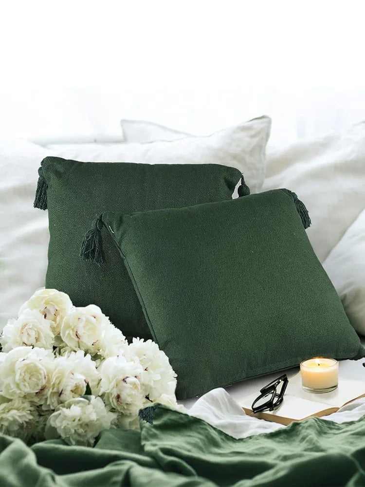 SASHAA WORLD 100% Cotton Cushion Covers with Tassels/Decorative Throw Pillow Set of 2 