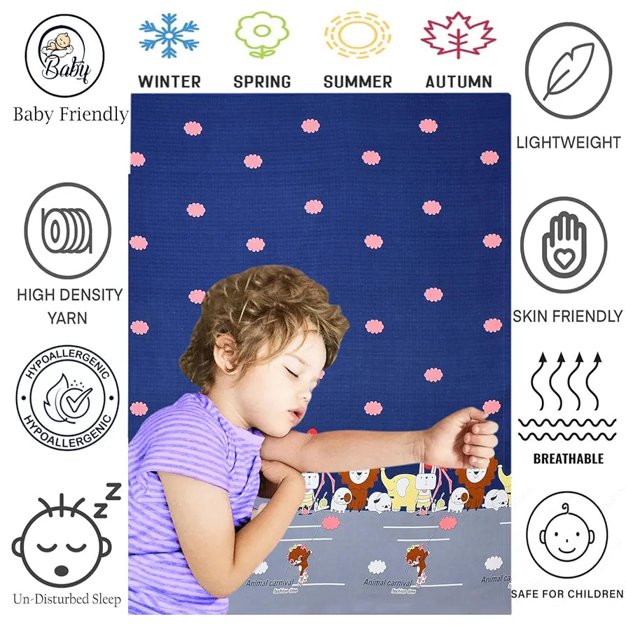 FRESH FROM LOOM Glace Cotton Wrinkle Free Soft Hypoallergenic Elastic Fitted Cartoon Printed Bedsheets for Kids with 2 Pillow,Jungle/Blue),Double Bed,300 TC