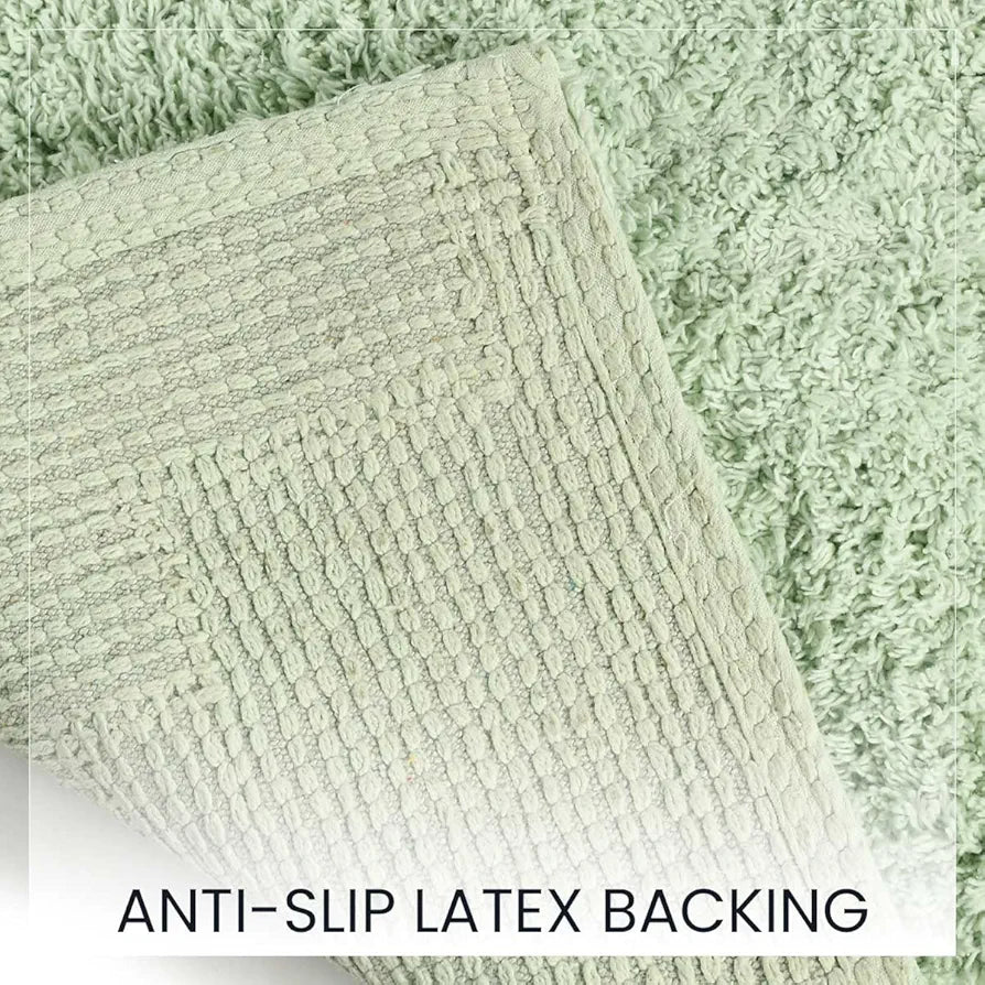 SASHAA WORLD Solid Anti-Skid Cotton Bathmat and Contour Set for Bathroom, Ultra Soft & Absorbent, Tufted Weave, Anti-Slip Latex Backing, Includes Contour & Rectangle Mat, 50X80cm, Mint Pack of 2