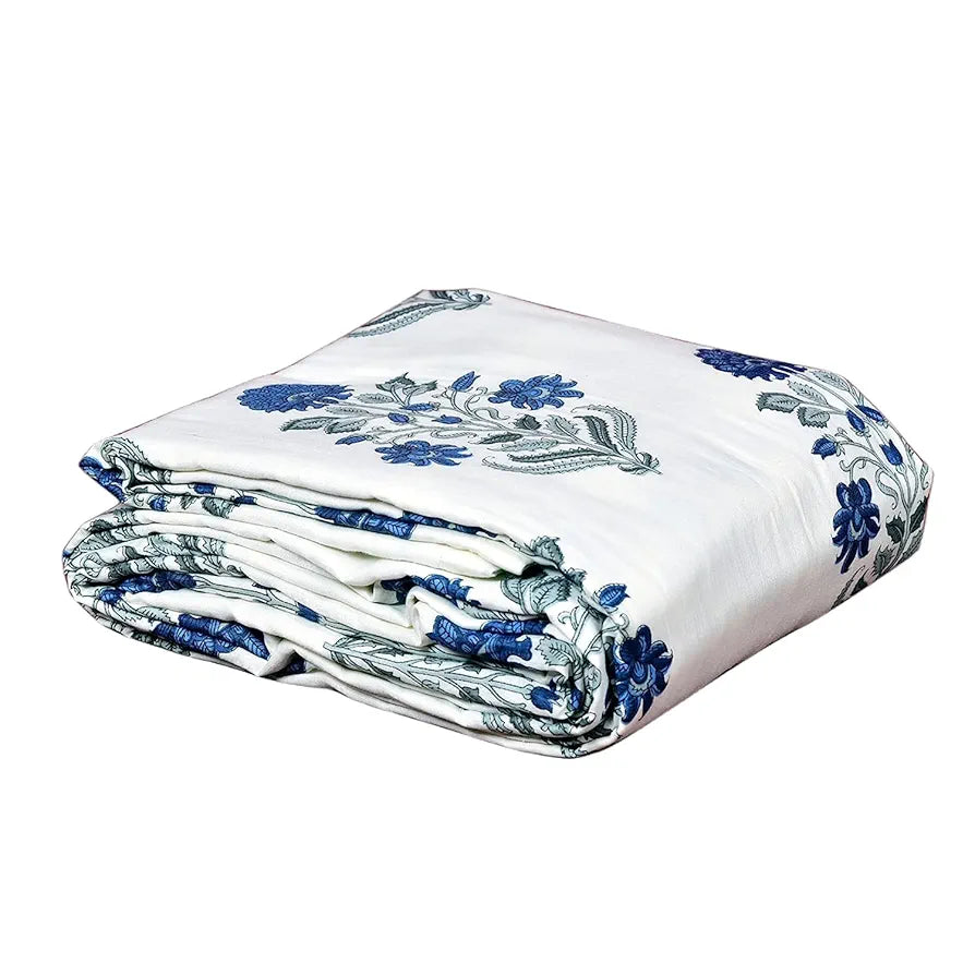 Trance Home Linen 100% Cotton Reversible Dohar Single Bed Size | Jaipuri Printed Artisan Block Design Blanket | Soft Lightweight Ac Comforter Quilt 