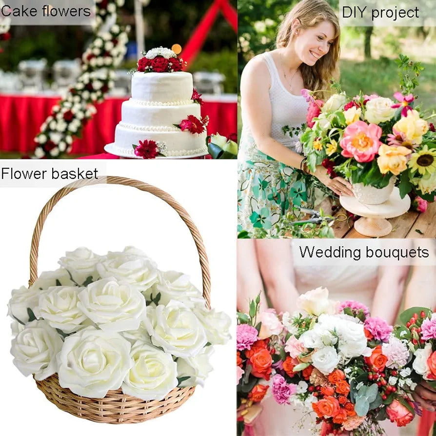 Higfra Artificial Roses Flowers Real Looking Fake Roses Artificial Foam Roses Decoration DIY Bouquets Centerpieces, Arrangements Party Baby Shower Home Decorations - Pink