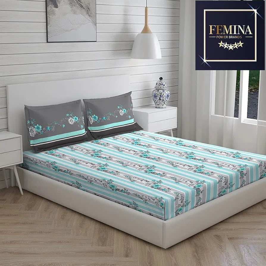 Layers Pavia 100% Cotton Bedsheet Set for All Seasons - Lightweight, Moisture Absorbent, Machine Washable & Easy to Care - Gift for Housewarming & More - 104 TC - Queen Size 