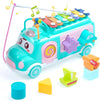 Lefan Plastic Musical Happy Bus Toy Baby Toys 6-18 Months with Xylophone & Shape Sorter Push & Pull Educational and Learning Toys for 1 2 3 4 5 Year Old Gift for Toddlers-Blue