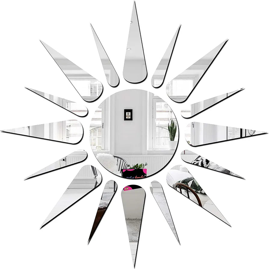 Bikri Kendra - Sun Silver  Mirror Stickers for Wall, Acrylic Mirror Wall Decor Sticker, Acrylic Stickers, Self Adhesive Sticker Wall Stickers for Hall Room, Bedroom.