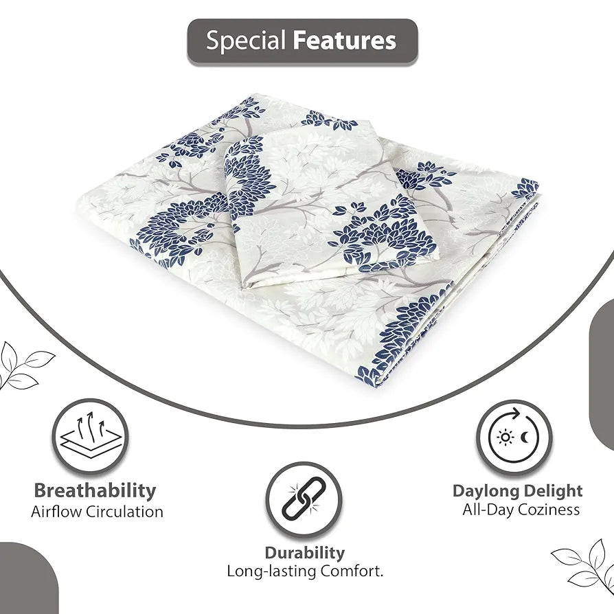 Divine Casa 144 TC 100% Cotton Double Bedsheet with 2 Pillow Covers | Skin-Friendly Fabric for Everyday Comfort | 254 X 222 CM | Floral Pattern | Grey Blue
