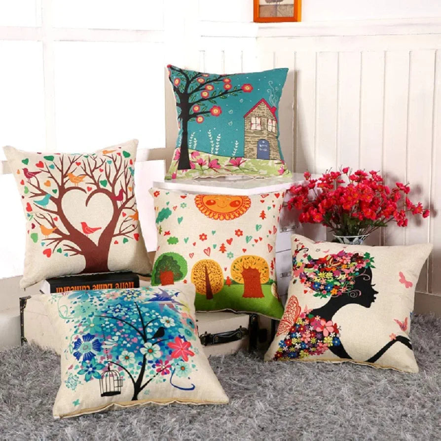 AEROHAVEN™ Set of 5 Abstract Decorative Hand Made Jute Throw/Pillow Cushion Covers - 