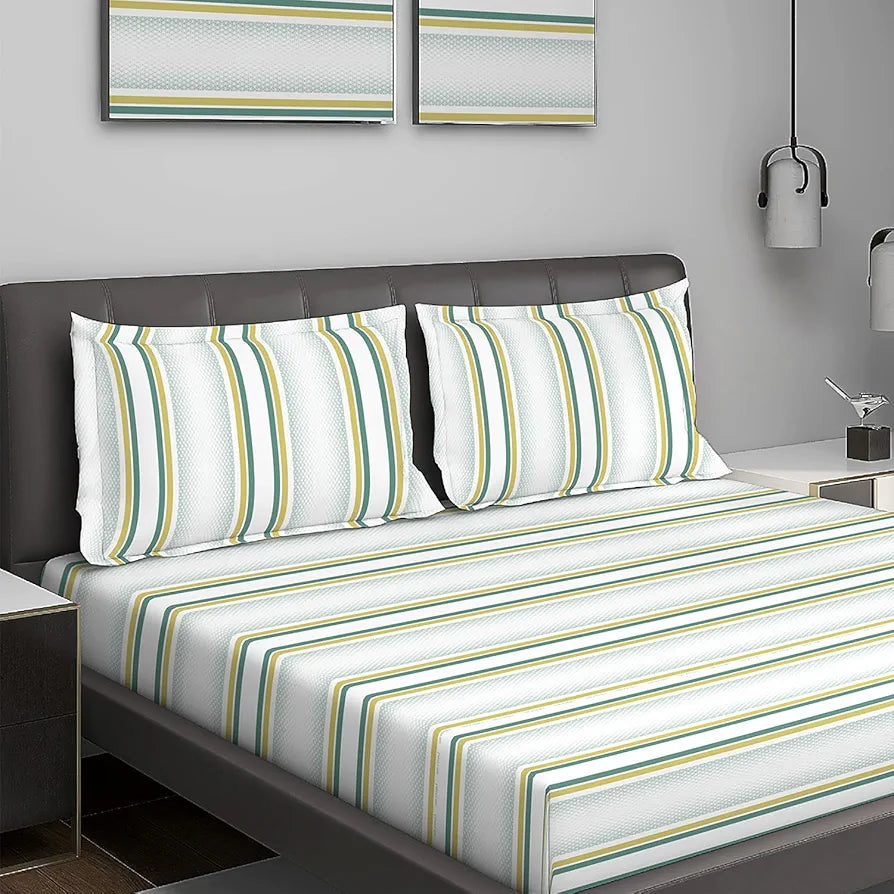 Layers Durathread Bedsheet Set for All Seasons - Lightweight, Moisture Absorbent, Machine Washable & Easy to Care - 225 CVC - King Size 