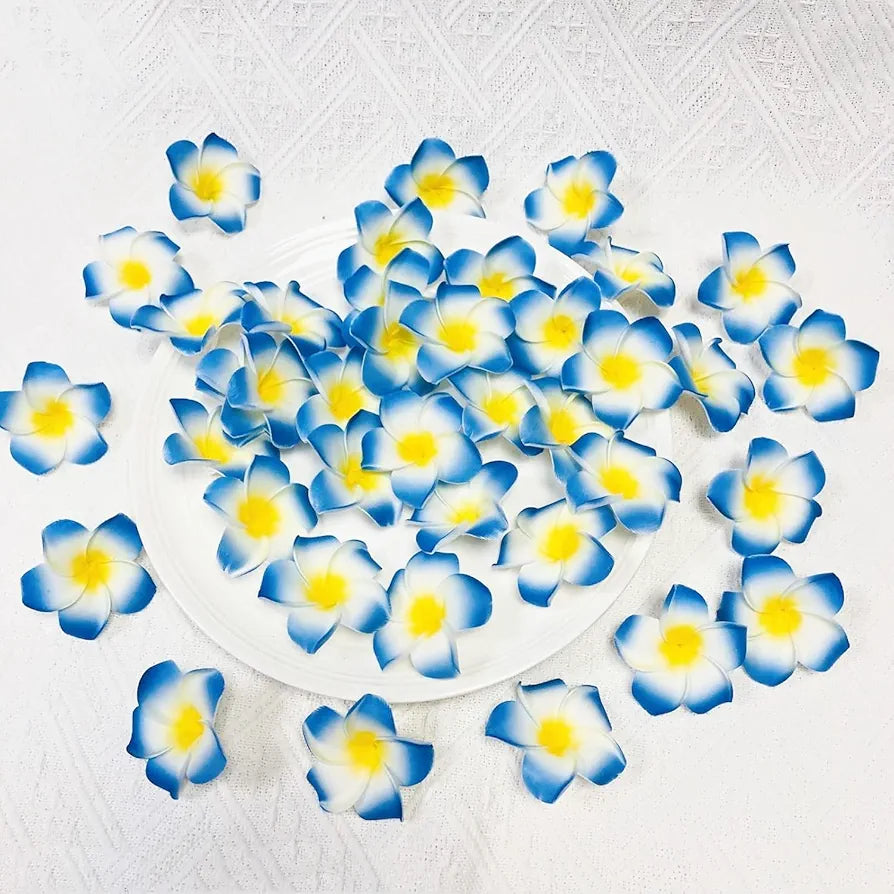 12 Pieces Artificial Fake Foam Hawaii Frangipani Floating Beach Champa Flowers for Hair, Hat,Pooja, Festival and Events, Bedroom, Wedding, Party, Marriage and Home Decor DIY  
