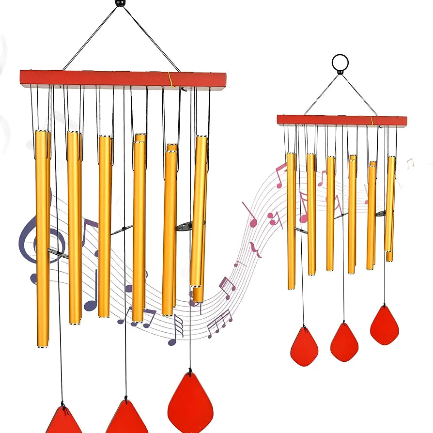 ZAICUS Wind Chimes for Home – Yellow Metal Pipes with Wooden Danglers | Home Decor Items for Balcony, Garden & Living Room