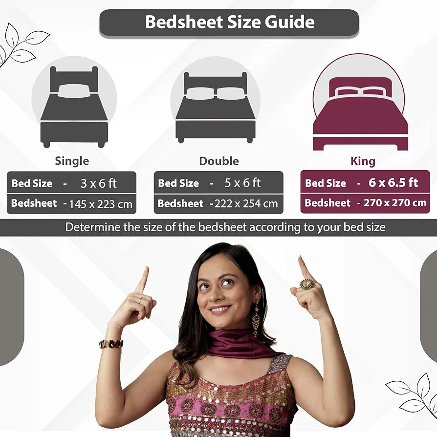 Divine Casa 144 TC 100% Cotton Bedsheet King Size Bed, King Size Bedsheet with 2 Pillow Covers 