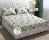Fresh From Loom Elastic Fitted Bed Sheet with 2 Pillow Cover Cartoon Printed Cream Double Bed 300 TC Cream