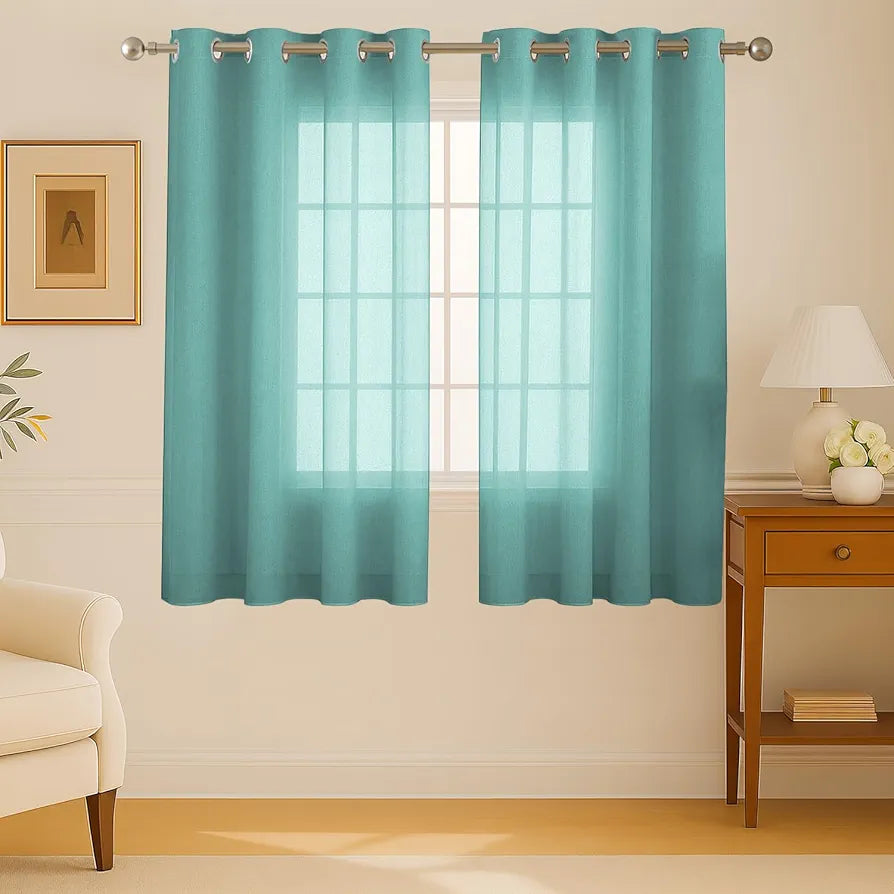 Cloth Fusion Cotton Feel Sheer Window Curtains 5 Feet Long Set of 2, Semi-Transparent Curtain for Window with Grommet Design for Home Decor 