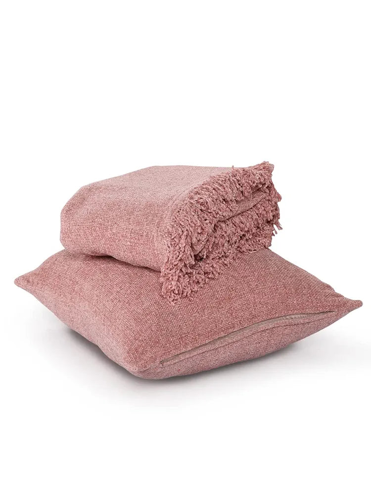 SASHAA WORLD Rose Pink Chenille Cushion Cover | Decorative Pillow Case | Elegant Solid Design, Soft & Durable | Ideal for Living Room, Bedroom & Home Décor, 45X45 Cm