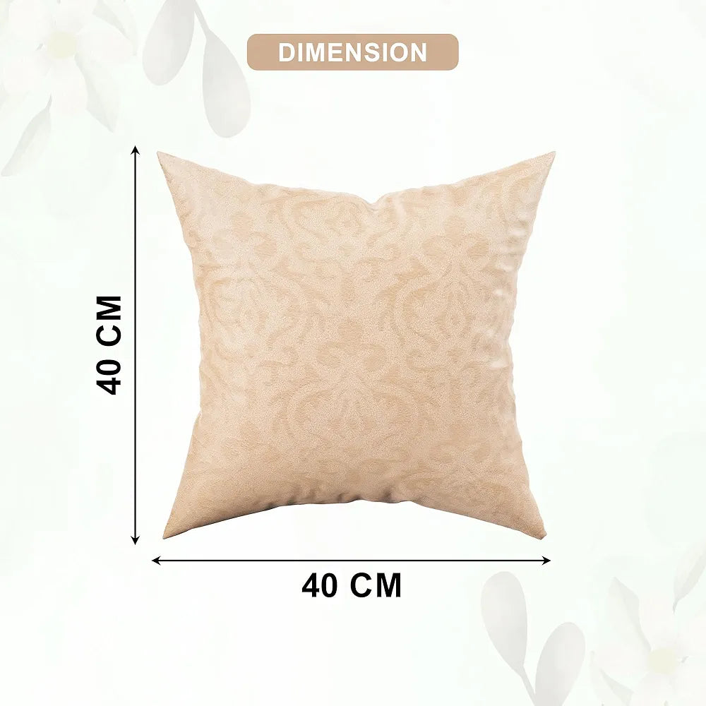 Kuber Industries Set of 5  Washable & Removable Velvet Sofa Pillow Covers with Zip | Soft Sofa Cushion Covers for Home & Bedroom Interiors | Floral Design - Beige