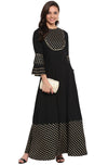 Janasya Women's Black Poly Crepe Anarkali Kurta