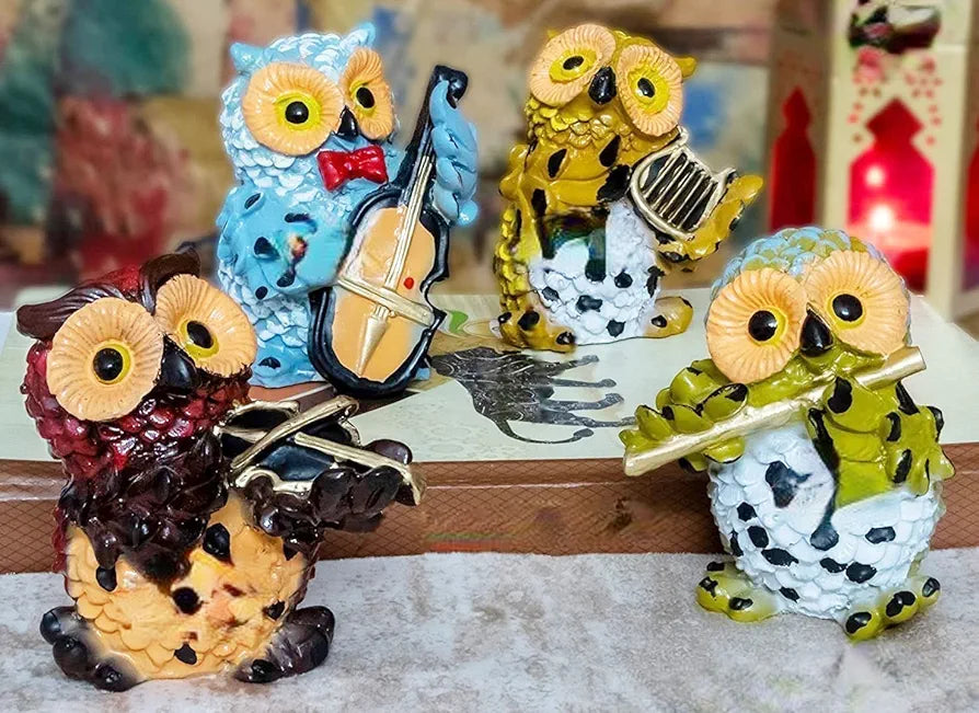 JAIPUR ACE Marble Owl Showpiece/Figurines/Statues for Good Luck | Playing Musical Instruments for Home & Office Decor | Decorative & Gifting Items , Multicolor